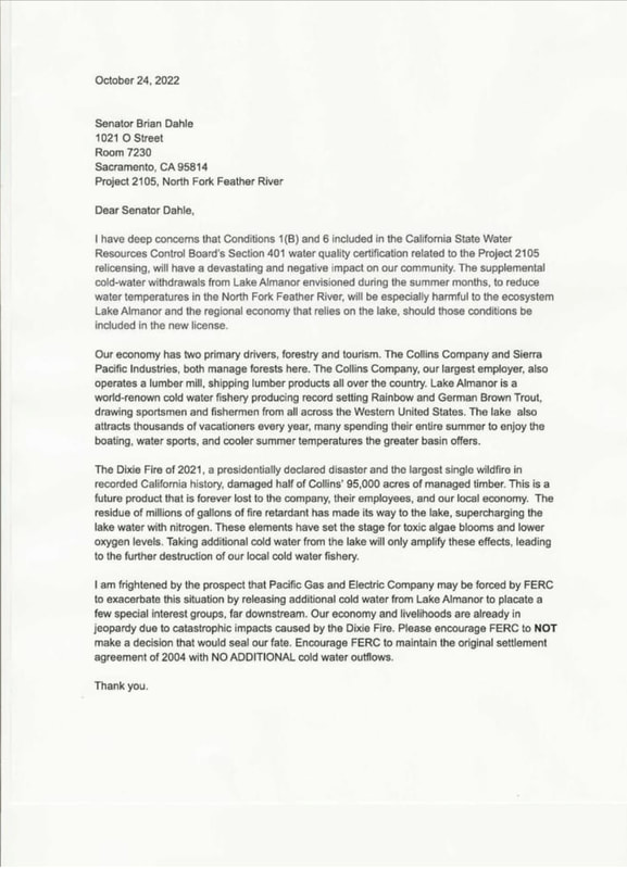 Letter to Senator Brian Dahle